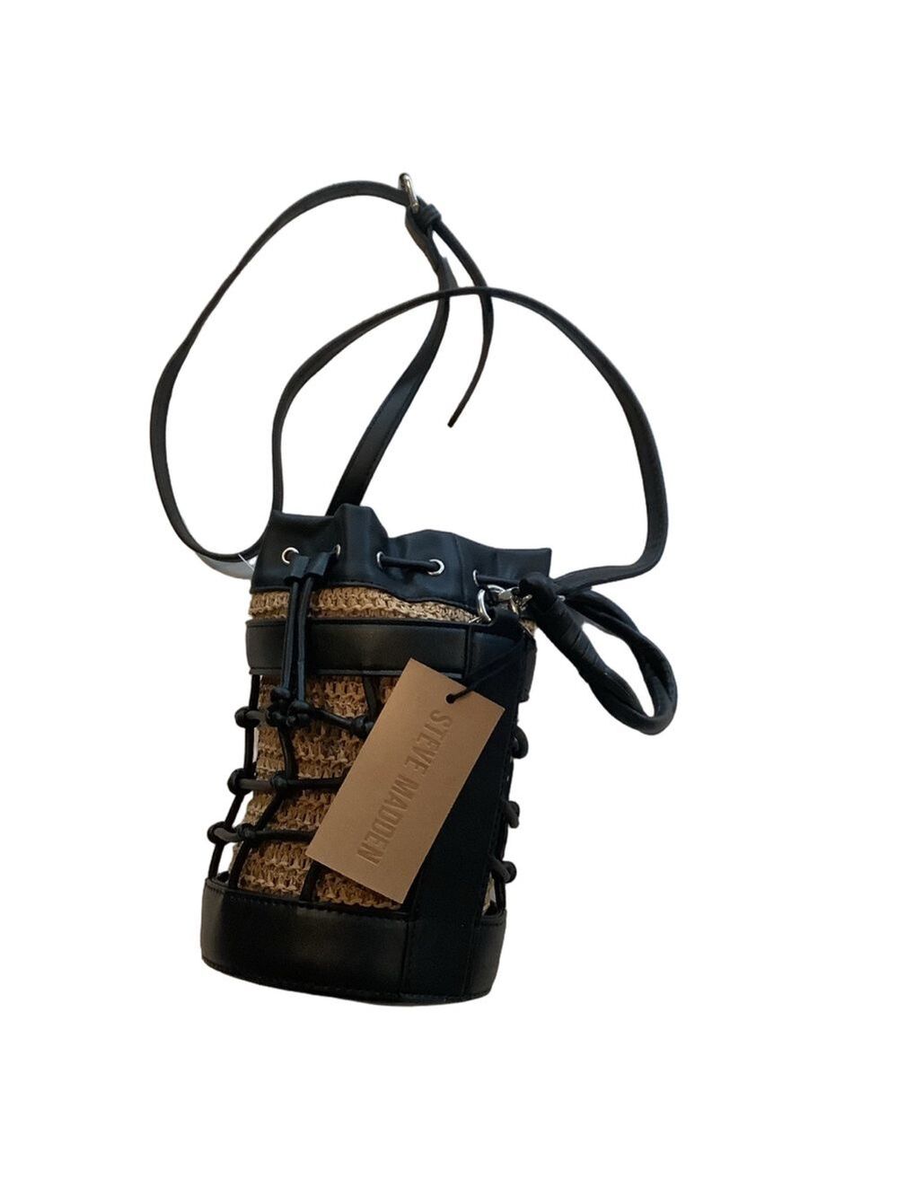 Steve Madden Natblack Blochan Drawstring Bucket Bag New - Picture 3 of 6
